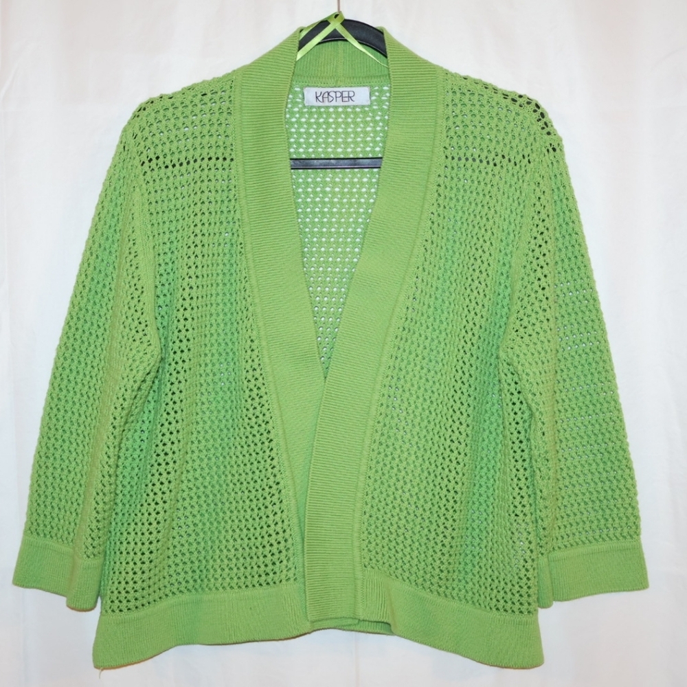 Kasper Open Knit Cardigan - Lime Green. XL.